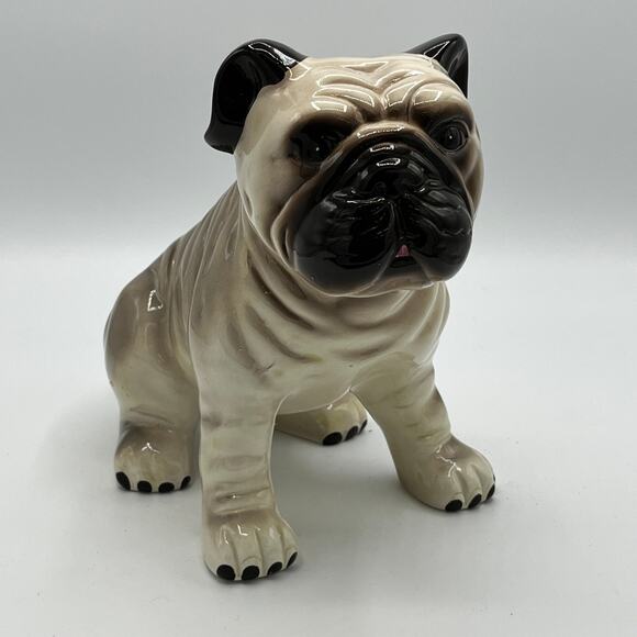 Large 8" Ceramic Pug Dog Sitting Statue Scupture Figurine - Picture 2 of 12